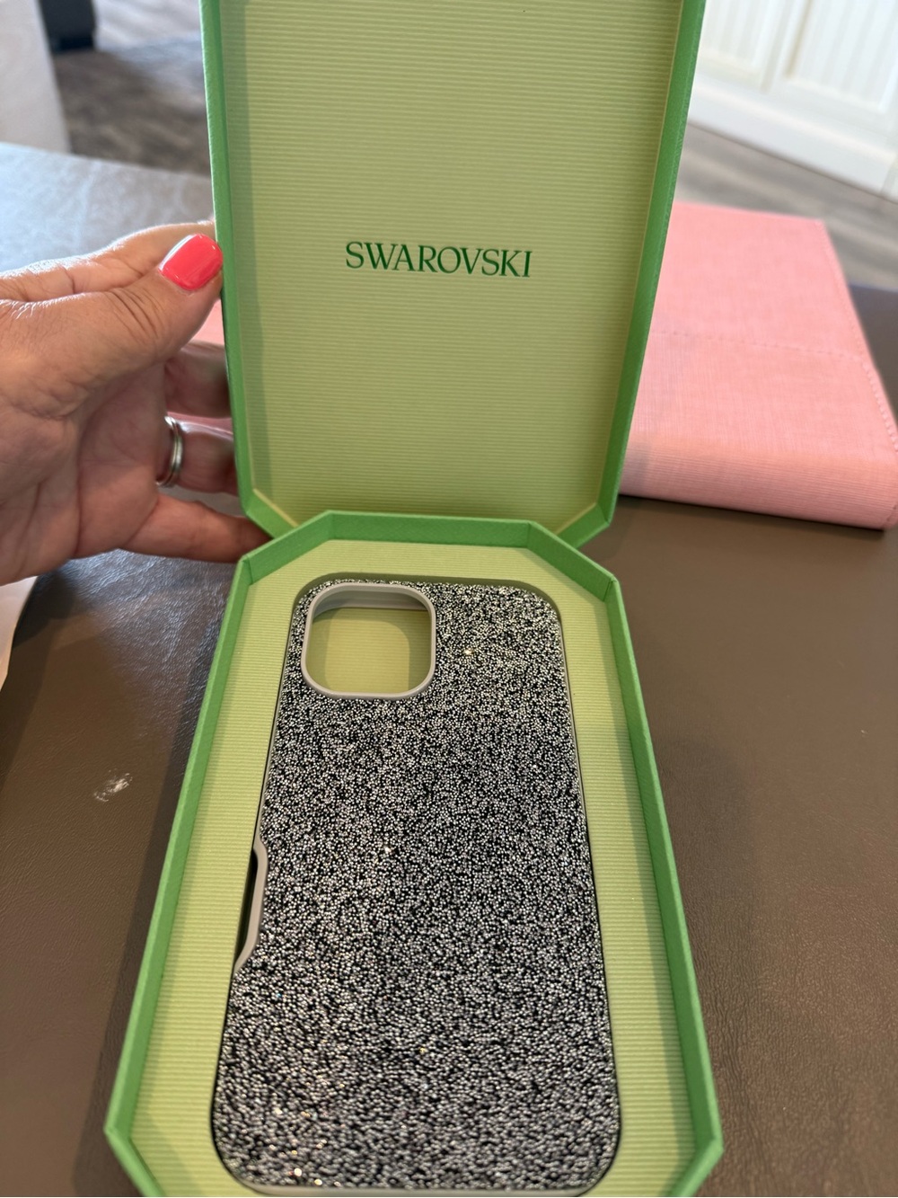 Authentic Swarovski Black and Silver Glitter Crystal iPhone 16 Case. New in box.